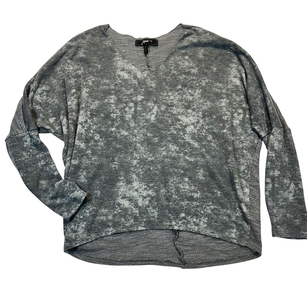 Jupee V-Neck Long Sleeve Top Womens Medium Grey Acid Wash Oversized Boho Grunge